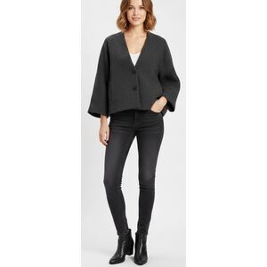 Zara womens xlarge manteco Italian fabric jacket gray dolman sleeve boxy wool